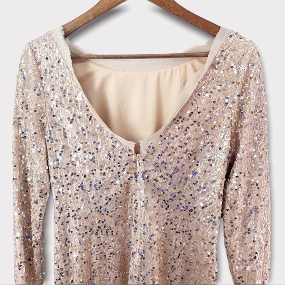 Eliza J Gold Sequin Metallic Long Sleeve Cocktail Dress - Picture 10 of 13